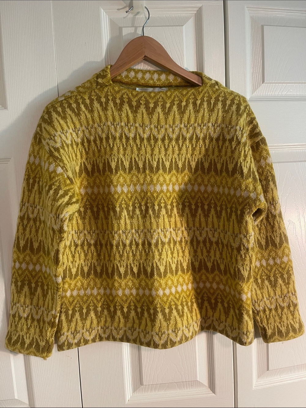 Vintage Iceland Yellow & Cream Fair Isle Knit Sweater Label Close-Up